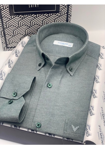 Klasik Uzun Kol Pamuklu Hediye Kutulu Kolay Ütülenebilir Erkek Gömlek FS-003897 - Yeşil fiyatları
