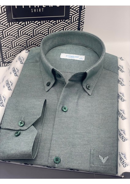 Klasik Uzun Kol Pamuklu Hediye Kutulu Kolay Ütülenebilir Erkek Gömlek FS-003897 - Yeşil modelleri