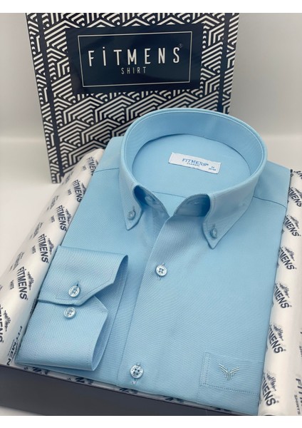 Klasik Uzun Kol Pamuklu Hediye Kutulu Kolay Ütülenebilir Erkek Gömlek FS-003897 - Turkuaz