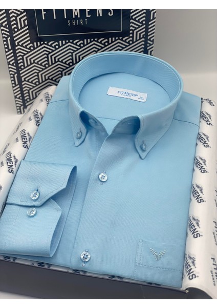 Klasik Uzun Kol Pamuklu Hediye Kutulu Kolay Ütülenebilir Erkek Gömlek FS-003897 - Turkuaz fiyatları