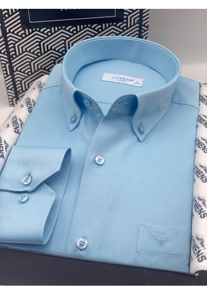 Klasik Uzun Kol Pamuklu Hediye Kutulu Kolay Ütülenebilir Erkek Gömlek FS-003897 - Turkuaz modelleri