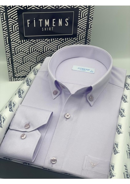 Klasik Uzun Kol Pamuklu Hediye Kutulu Kolay Ütülenebilir Erkek Gömlek FS-003897 - Lila