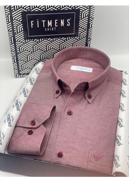 Klasik Uzun Kol Pamuklu Hediye Kutulu Kolay Ütülenebilir Erkek Gömlek FS-003897 - Bordo