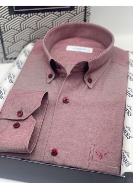 Klasik Uzun Kol Pamuklu Hediye Kutulu Kolay Ütülenebilir Erkek Gömlek FS-003897 - Bordo fiyatları