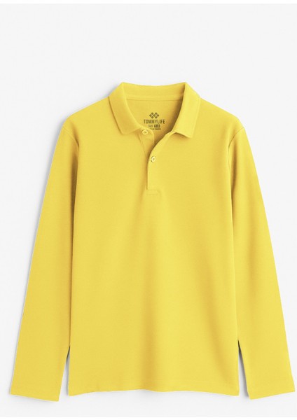 Sarı Polo Yaka Basic Uzun Kollu Erkek Çocuk T-Shirt - 11170