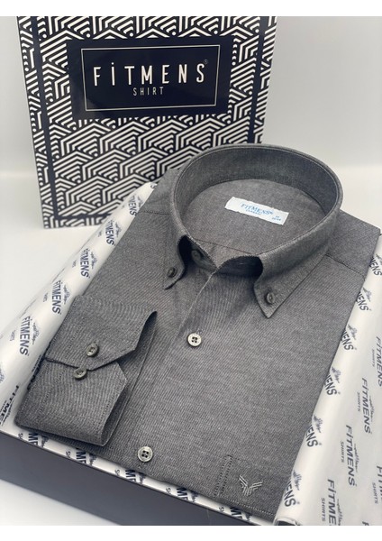 Klasik Uzun Kol Pamuklu Hediye Kutulu Kolay Ütülenebilir Erkek Gömlek FS-003897 - Antrasit