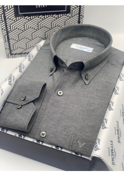 Klasik Uzun Kol Pamuklu Hediye Kutulu Kolay Ütülenebilir Erkek Gömlek FS-003897 - Antrasit fiyatları