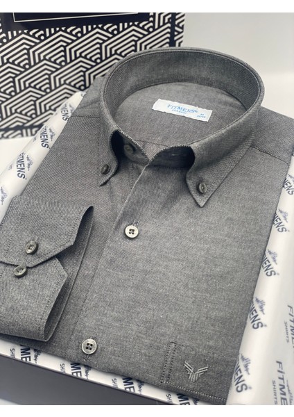 Klasik Uzun Kol Pamuklu Hediye Kutulu Kolay Ütülenebilir Erkek Gömlek FS-003897 - Antrasit modelleri