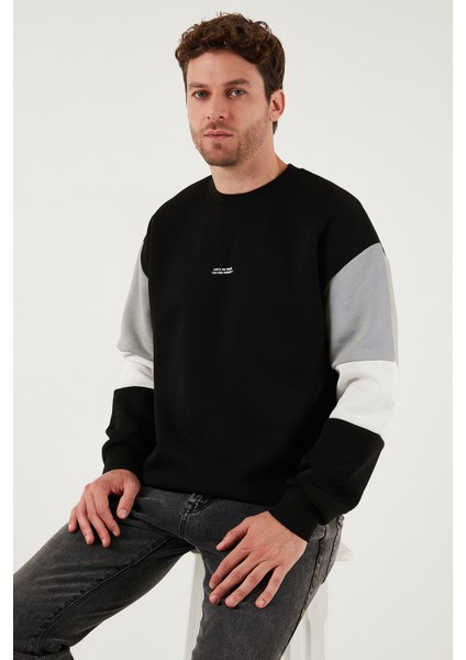 Pamuklu Relaxed Fit Bisiklet Yaka Şardonlu Renk Bloklu Sweat Erkek Sweat 5905298T