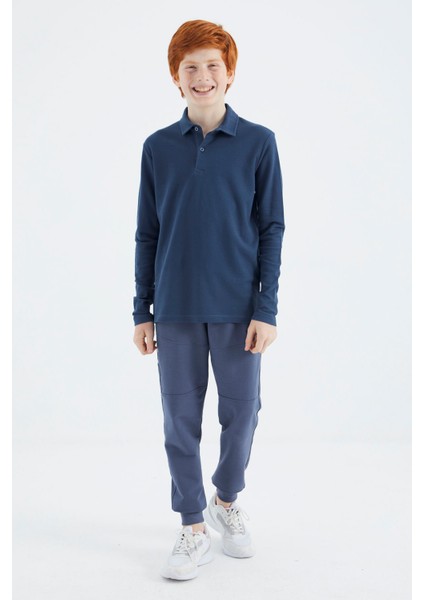 Indigo Polo Yaka Basic Uzun Kollu Erkek Çocuk T-Shirt - 11170