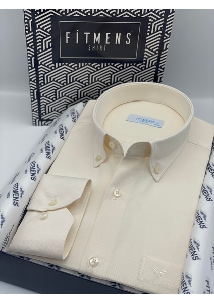 Klasik Uzun Kol Pamuklu Hediye Kutulu Kolay Ütülenebilir Erkek Gömlek FS-003897 - Krem modelleri