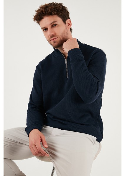 Pamuklu Relaxed Fit Yarım Fermuarlı Sıfır Yaka Örme Sweat Erkek Sweat 5901076