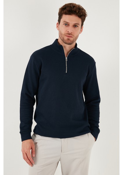 Pamuklu Relaxed Fit Yarım Fermuarlı Sıfır Yaka Örme Sweat Erkek Sweat 5901076 modelleri