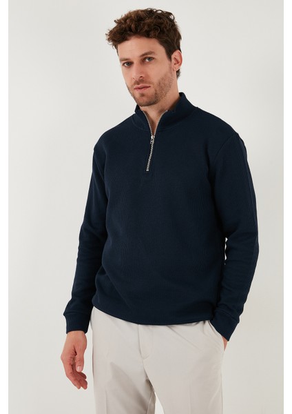 Pamuklu Relaxed Fit Yarım Fermuarlı Sıfır Yaka Örme Sweat Erkek Sweat 5901076 indirimleri