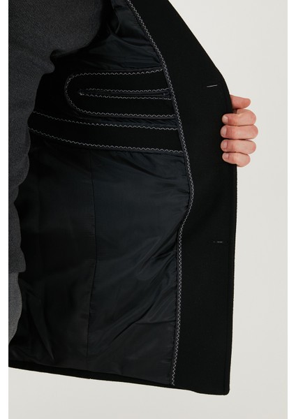 Slim Fit Apaş Yaka Astarlı Kaşe Kaban Erkek Kaban 584K1217