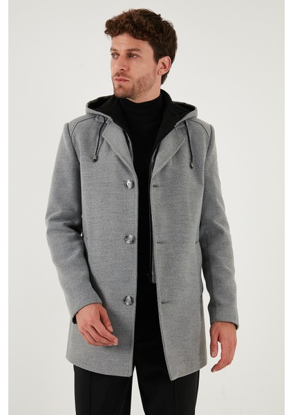 Çıkarılabilir Kapüşonlu Kırçıllı Slim Fit Kaşe Kaban Erkek Kaban 5841013