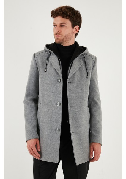 Çıkarılabilir Kapüşonlu Kırçıllı Slim Fit Kaşe Kaban Erkek Kaban 5841013 modelleri