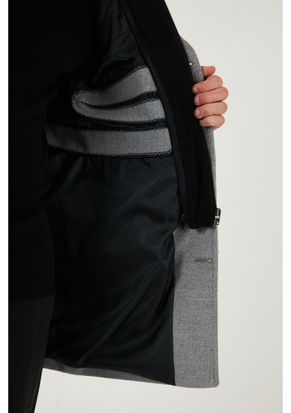 Çıkarılabilir Kapüşonlu Kırçıllı Slim Fit Kaşe Kaban Erkek Kaban 5841013