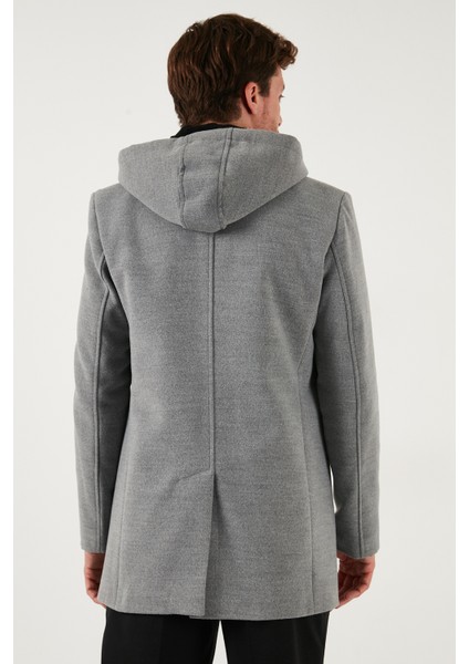 Çıkarılabilir Kapüşonlu Kırçıllı Slim Fit Kaşe Kaban Erkek Kaban 5841013