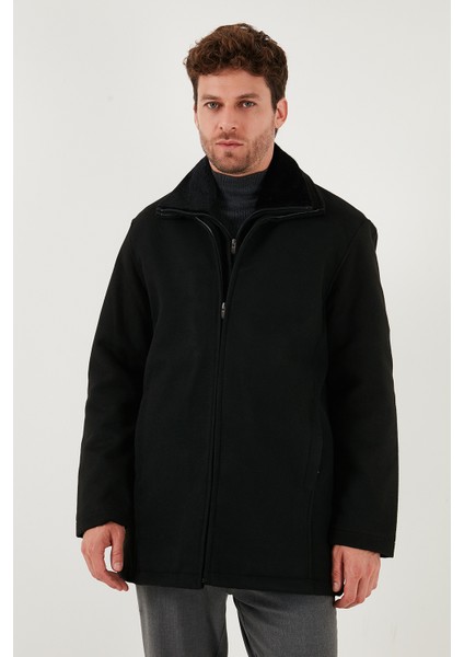 Slim Fit Çıkarılabilir Tüylü Yaka Detaylı Astarlı Kaşe Kaban Erkek Kaban 58400217