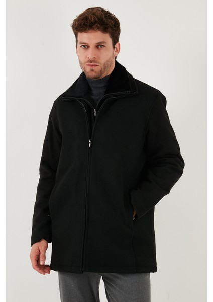 Slim Fit Çıkarılabilir Tüylü Yaka Detaylı Astarlı Kaşe Kaban Erkek Kaban 58400217 modelleri