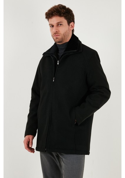Slim Fit Çıkarılabilir Tüylü Yaka Detaylı Astarlı Kaşe Kaban Erkek Kaban 58400217 fırsatları