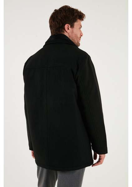 Slim Fit Çıkarılabilir Tüylü Yaka Detaylı Astarlı Kaşe Kaban Erkek Kaban 58400217