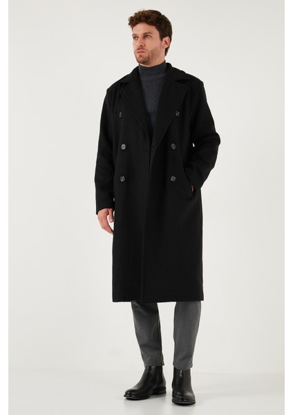 Loose Fit Kruvaze Yaka Uzun Astarlı Kaşe Kaban Erkek Kaban 681003