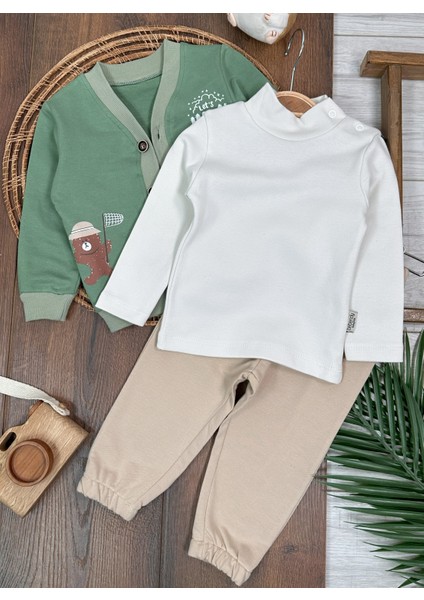 Kampçı Ayıcık Baskılı Önden Düğmeli Balıkçı Yaka Badi 3lü Erkek Bebek Takım fiyatları