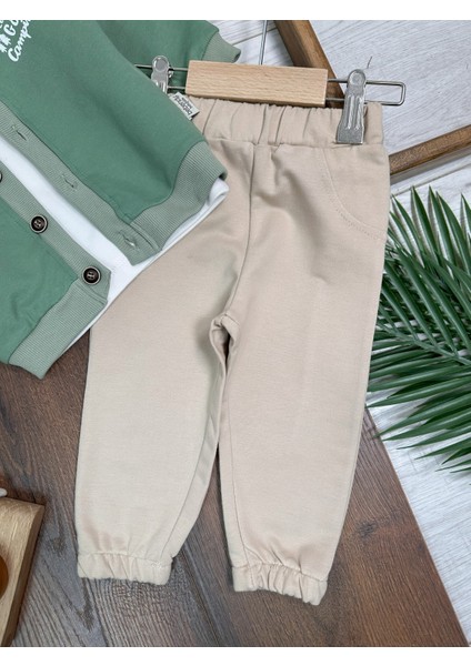 Kampçı Ayıcık Baskılı Önden Düğmeli Balıkçı Yaka Badi 3lü Erkek Bebek Takım fırsatları