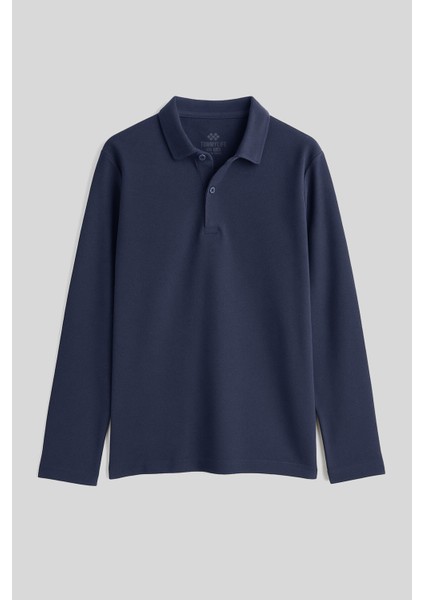 Lacivert Polo Yaka Basic Uzun Kollu Erkek Çocuk T-Shirt - 11170