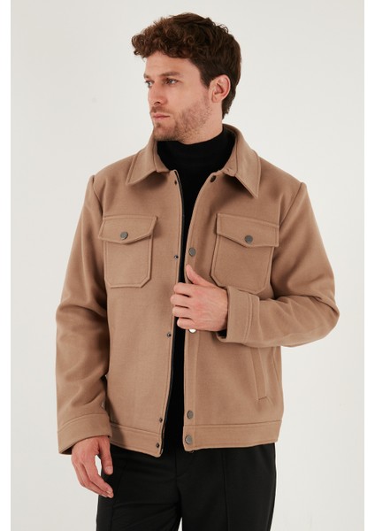 Slim Fit Ceket Yaka Astarlı Kaşe Kaban Erkek Kaban 58400347