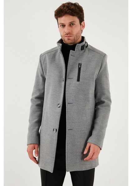 Slim Fit Düğmeli Dik Yaka Kaşe Kaban Erkek Kaban 5840099