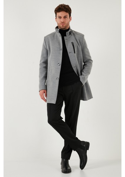 Slim Fit Düğmeli Dik Yaka Kaşe Kaban Erkek Kaban 5840099 fiyatları