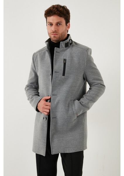 Slim Fit Düğmeli Dik Yaka Kaşe Kaban Erkek Kaban 5840099 modelleri