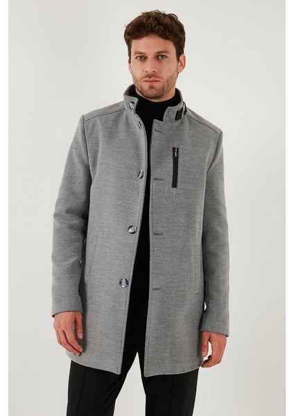 Slim Fit Düğmeli Dik Yaka Kaşe Kaban Erkek Kaban 5840099 fırsatları