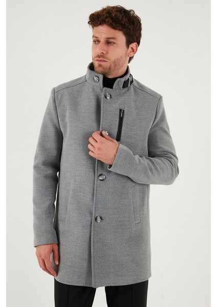 Slim Fit Düğmeli Dik Yaka Kaşe Kaban Erkek Kaban 5840099 indirimleri