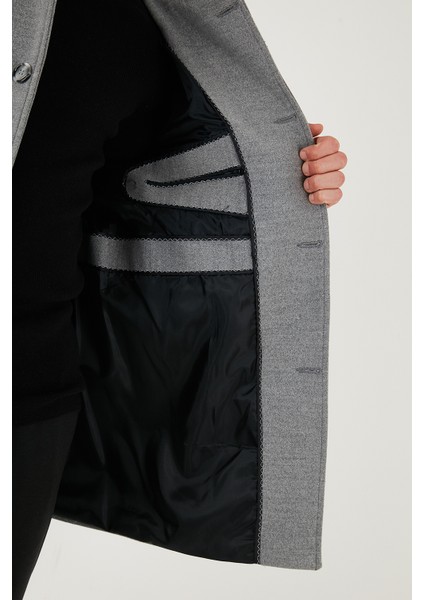 Slim Fit Düğmeli Dik Yaka Kaşe Kaban Erkek Kaban 5840099