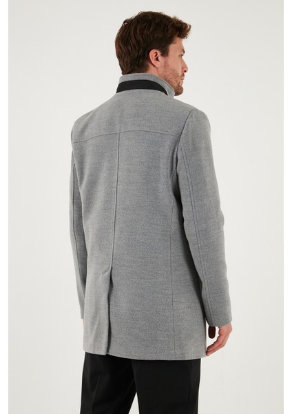 Slim Fit Düğmeli Dik Yaka Kaşe Kaban Erkek Kaban 5840099