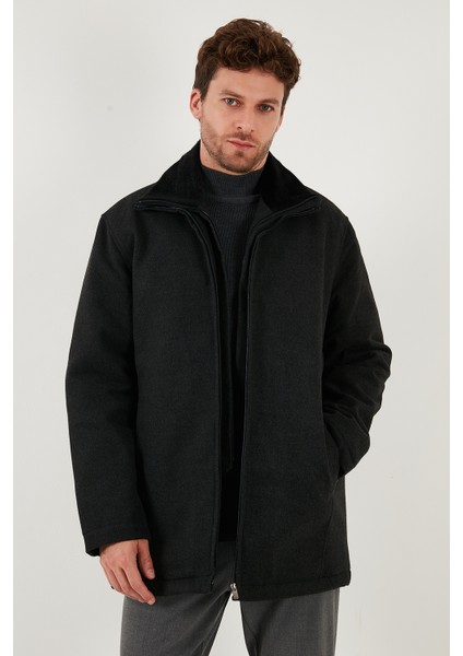 Slim Fit Çıkarılabilir Tüylü Yaka Detaylı Astarlı Kaşe Kaban Erkek Kaban 58400217