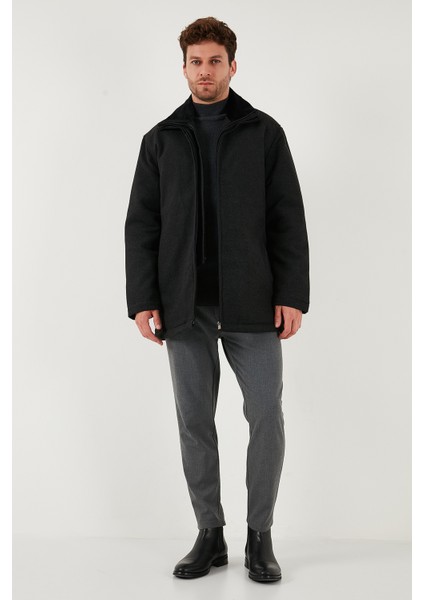 Slim Fit Çıkarılabilir Tüylü Yaka Detaylı Astarlı Kaşe Kaban Erkek Kaban 58400217 fiyatları