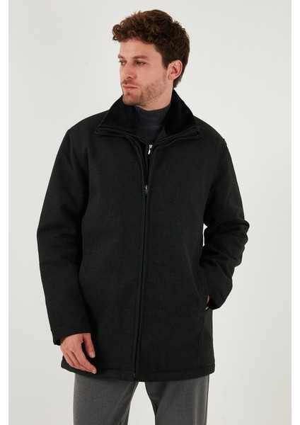 Slim Fit Çıkarılabilir Tüylü Yaka Detaylı Astarlı Kaşe Kaban Erkek Kaban 58400217 modelleri