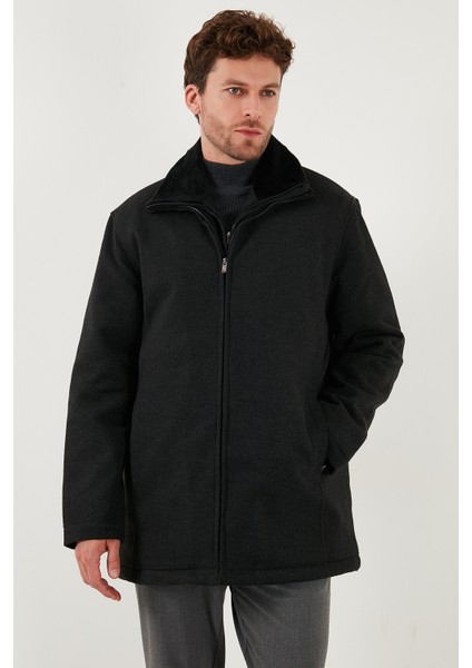Slim Fit Çıkarılabilir Tüylü Yaka Detaylı Astarlı Kaşe Kaban Erkek Kaban 58400217 fırsatları