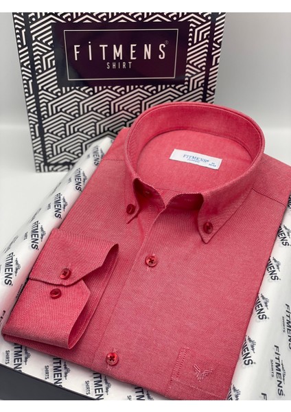 Klasik Uzun Kol Pamuklu Hediye Kutulu Kolay Ütülenebilir Erkek Gömlek FS-003897 - Kırmızı fiyatları