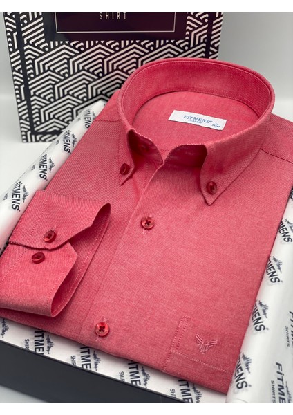Klasik Uzun Kol Pamuklu Hediye Kutulu Kolay Ütülenebilir Erkek Gömlek FS-003897 - Kırmızı modelleri