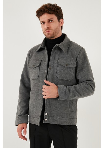 Slim Fit Ceket Yaka Astarlı Kaşe Kaban Erkek Kaban 58400347