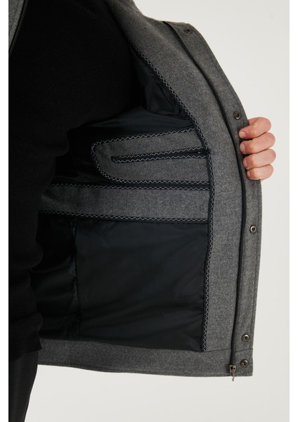 Slim Fit Ceket Yaka Astarlı Kaşe Kaban Erkek Kaban 58400347