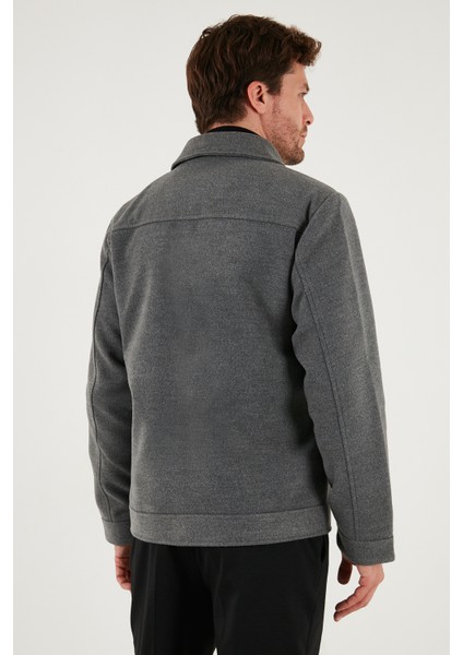 Slim Fit Ceket Yaka Astarlı Kaşe Kaban Erkek Kaban 58400347