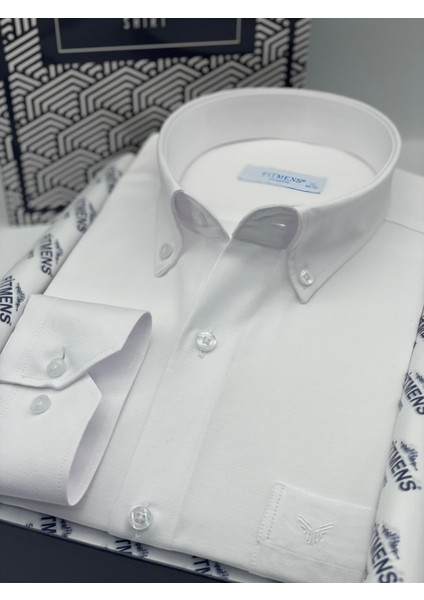 Klasik Uzun Kol Pamuklu Hediye Kutulu Kolay Ütülenebilir Erkek Gömlek FS-003897 - Beyaz modelleri