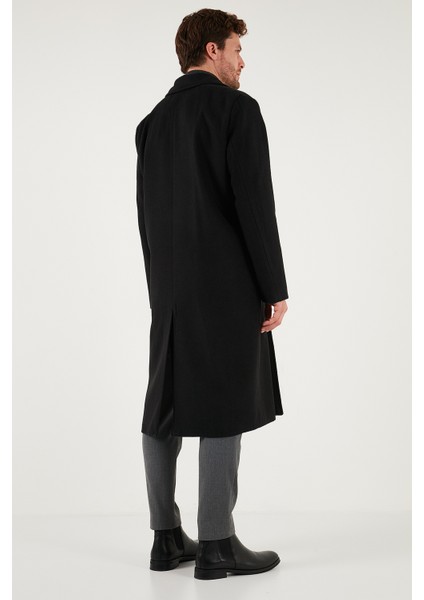 Loose Fit Kruvaze Yaka Uzun Astarlı Kaşe Kaban Erkek Kaban 681003